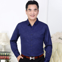 爸爸秋装长袖衬衫40岁50中老年人薄款上衣衣服中年男士免烫衬衣春 T-衬衫207藏青 165/适合100-120斤