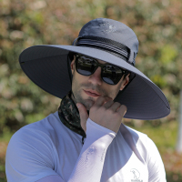 防晒帽子遮脸夏季钓鱼帽户外渔夫帽男士春秋太阳帽大帽檐遮阳帽男 只有帽子(深灰色) 可调节(56-60CM)