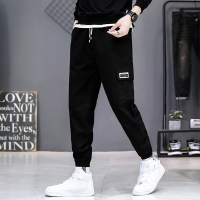 夏季九分工装裤男士韩版修身春秋款小脚裤潮流男装休闲裤长男裤子 YDL301黑色 S