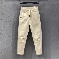品牌折扣店女装尾货清仓春秋松紧腰白色九分牛仔哈伦裤女夏薄 浅卡其(系绳款) 500件起批发价16.8元