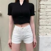 chic港味紧身牛仔裤女春装2021年新款高腰显瘦韩版白色直筒短裤子 白色 S