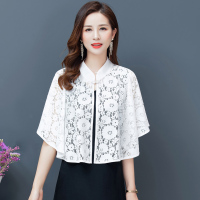 蕾丝小披肩夏季短款防晒开衫女配吊带裙子旗袍外搭外套斗篷式上衣 太阳花-白色-8602 XL 推荐90-135斤