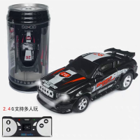 迷你遥控车可乐易拉罐跑车充电无线漂移赛车男女孩小汽车儿童玩具 黑白[带灯光] 配送两颗普通电池