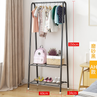 挂衣架卧室落地简易特价铁艺收纳架子立式小型出租屋大容量衣架 H型-60cm挂杆+双层鞋架[磨砂黑]