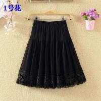 春夏季蕾丝网纱打底短裙大码百褶裙中老年妈妈广场舞裙松紧半身裙 1号色 L[1尺9-2尺1]