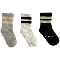 2021新品儿童袜子春夏款韩版两条杠ins风学生袜男女童全棉短袜3双 春夏精梳棉款3双装(每色1双) S(1-3岁)适合