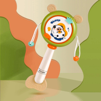 宝宝拨浪鼓婴儿可啃咬牙胶摇铃新生儿手摇鼓益智儿童玩具6-12个月 小羊款[绿色](送中国风款)