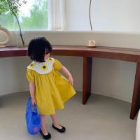 女童韩版大翻领连衣裙2021夏装新品女宝宝洋气花朵裙子小清新裙潮 黄色 80cm