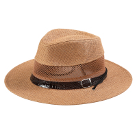 中老年人爸爸帽子男士夏季草帽透气休闲爷爷春秋遮阳防晒帽凉帽 卡其色 均码