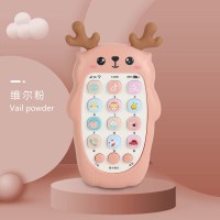 婴儿可咬牙胶宝宝仿真手机儿童音乐玩具早教益智故事机充电电话机 小鹿可啃咬手机(粉色)[没带电