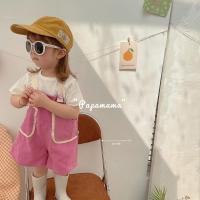 男女童背带裤2021夏季新品小童时尚撞色休闲套装宽松五分裤洋气 西瓜红背带偏小半码 80cm