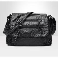 新款水洗皮拉头装饰软皮单肩女包斜挎包女秋季百搭斜挎大包妈妈包 三拉链