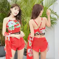 特价比基尼三件套泳装女式裙式性感小胸聚拢分体泡温泉游泳衣百雅 红色 M[80-95斤]
