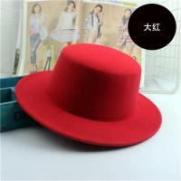 百搭黑色毛呢小礼帽爵士帽绅士帽潮男韩版英伦平顶圆顶帽秋冬季女 平檐小礼帽纯大红 可调节