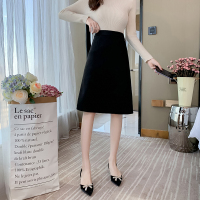半身裙春夏季女2021新款毛呢A字黑色中长款厚高腰包臀裙显瘦百搭 黑色春夏西装款(无防走光短裤) S