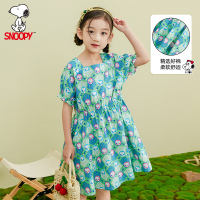 史努比snoopy中大儿童连衣裙夏季2021新品小女孩韩范文艺薄款裙子 孔雀蓝 110cm