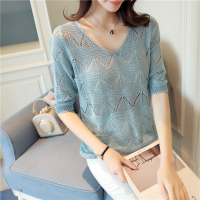 很仙的薄镂空两件套罩衫女2021新款春夏装上衣宽松打底显瘦洋气潮 浅蓝色(单件) S