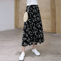 碎花百褶半身裙女春夏季大码中长款黑色高腰显瘦遮胯a字包臀裙子 黑色翠花裙 M