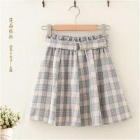 学院风春夏季日系小清新格子裙半身裙ins初高中学生少女a字裙短裙 杏色(铁环腰带) 均码