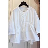 设计感小众韩版宽松不对称褶皱拼接棉布娃娃衫衬衫上衣2021春夏新 白色 均码