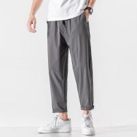 弹力休闲西裤男春夏季加肥加大码九分长裤潮流胖子修身薄宽松百搭 灰色 M