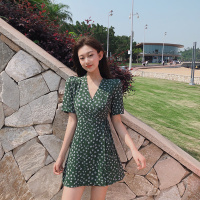 2020春夏季韩版chic收腰显瘦百搭泫雅风裙子仙女超仙森系连衣裙女 绿色 M