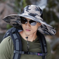 遮阳帽男防晒户外透气工地草帽大帽檐遮脸防紫外线夏季渔夫钓鱼帽 加大帽檐卡其迷彩 收藏加购,送冰袖