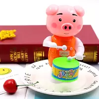 上链打鼓小猪击鼓玩具 发条小玩具儿童益智地摊货源小猪猪 桔红色