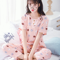 棉绸睡衣女夏季套装短袖可爱薄款两件套绵绸春秋家居服2021年新款 Y-DC-肉色熊头 M(80-105斤)