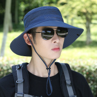 帽子男夏天透气渔夫帽男士防晒遮阳骑车户外帽登山钓鱼帽太阳帽女 藏青色 可调节(56-60cm)