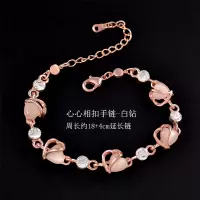百搭玫瑰金四叶草手链女士水晶韩版多层时尚闺蜜学生清新简约森系 心心相扣手链-白钻