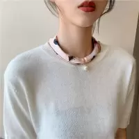 春秋季磁扣丝巾项链懒人围巾吊坠薄款围脖国风颈链锁骨珍珠小领巾 羽毛粉色