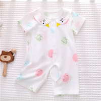 婴儿连体衣短袖无骨夏季薄款男女宝宝夏装哈衣爬服初新生儿睡衣服 A2137 星球开裆哈衣 粉圈 80码,5-10个月宝宝