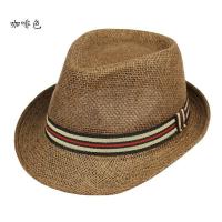 防晒帽女遮阳帽男夏天户外旅游帽英伦绅士帽礼帽爵士帽情侣草帽 1214，草帽，咖啡色 57-58cm 左右