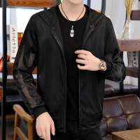 夏季男士个性薄款镂空透气户外防晒衣社会小伙帅气夹克休闲外套潮 纯黑色 连帽 防晒衣 M 100斤内