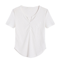 白色T恤女设计感V领冰丝薄款夏季新款修身短款辣妹面膜短袖上衣潮 白色T恤 均码