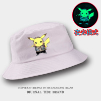 男女渔夫帽春秋季女遮阳帽韩版大檐卡通比卡丘盆帽夏天全棉帽子潮 白(渔夫帽)-比卡丘B(彩) 均码(买一顶送墨镜买2顶送墨
