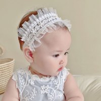 春夏季婴儿发带韩版蕾丝公主头饰超仙可爱超萌周岁百日婴幼儿发饰 01宽边白色珍珠