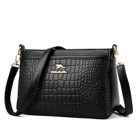 2021秋季新款压花女包软皮包包中年妈妈包多层时尚女士单肩斜挎包 黑色 送手拿包