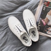 春季不系带帆布鞋男韩版百搭套脚小白鞋男透气穿草鞋一脚蹬懒人鞋 白色 39