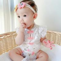 婴幼儿衣服夏季女童中国风蕾丝外出哈衣宝宝旗袍包屁衣黑白色 白色 66码[0-3月]收藏加购领优惠券
