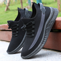 秋季网布鞋韩版学生超轻跑步鞋男士轻便工作鞋透气网鞋休闲男鞋子 黑灰 鞋子偏小一码加大买