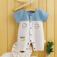 婴儿连体衣夏装爬服新生儿棉男女宝宝0到1岁外出超萌儿童短袖哈衣 hello双眼 蓝色 66码,2-4个月,52-60cm