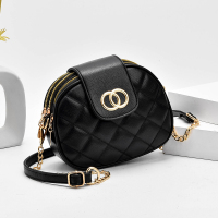 链条包包2021新款潮春季时尚女包斜挎包简约韩版软皮单肩三层小包 黑色