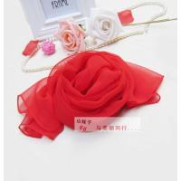 舞蹈丝巾韩版乔其纱纱巾春夏秋季单色薄款围巾白色小丝巾柔软长巾 大红色