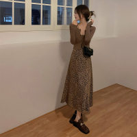 豹纹半身裙女2021年新款春季高腰复古裙子显瘦中长款时尚A字长裙 半身裙 L