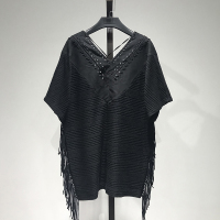 [B系列]简约气质V领短袖宽松上衣春季新款衣本品牌女装折扣店 黑色 155