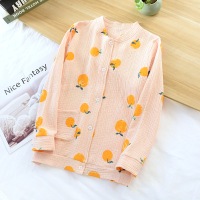 单件长袖睡衣上衣女春夏季薄款立领护颈可外穿家居服全棉系扣开衫 橙色金桔单件上衣 165(M)