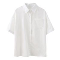 白色印花衬衫女设计感小众2021春季新款短袖叠穿衬衣外穿百搭上衣 白色(百搭基础款) S 收藏加够 优先发出