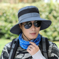大沿遮阳帽男夏季户外防晒沙滩太阳帽钓鱼帽透气渔夫帽旅游登山帽 深灰色(纯色款) 均码(收藏,送冰袖)